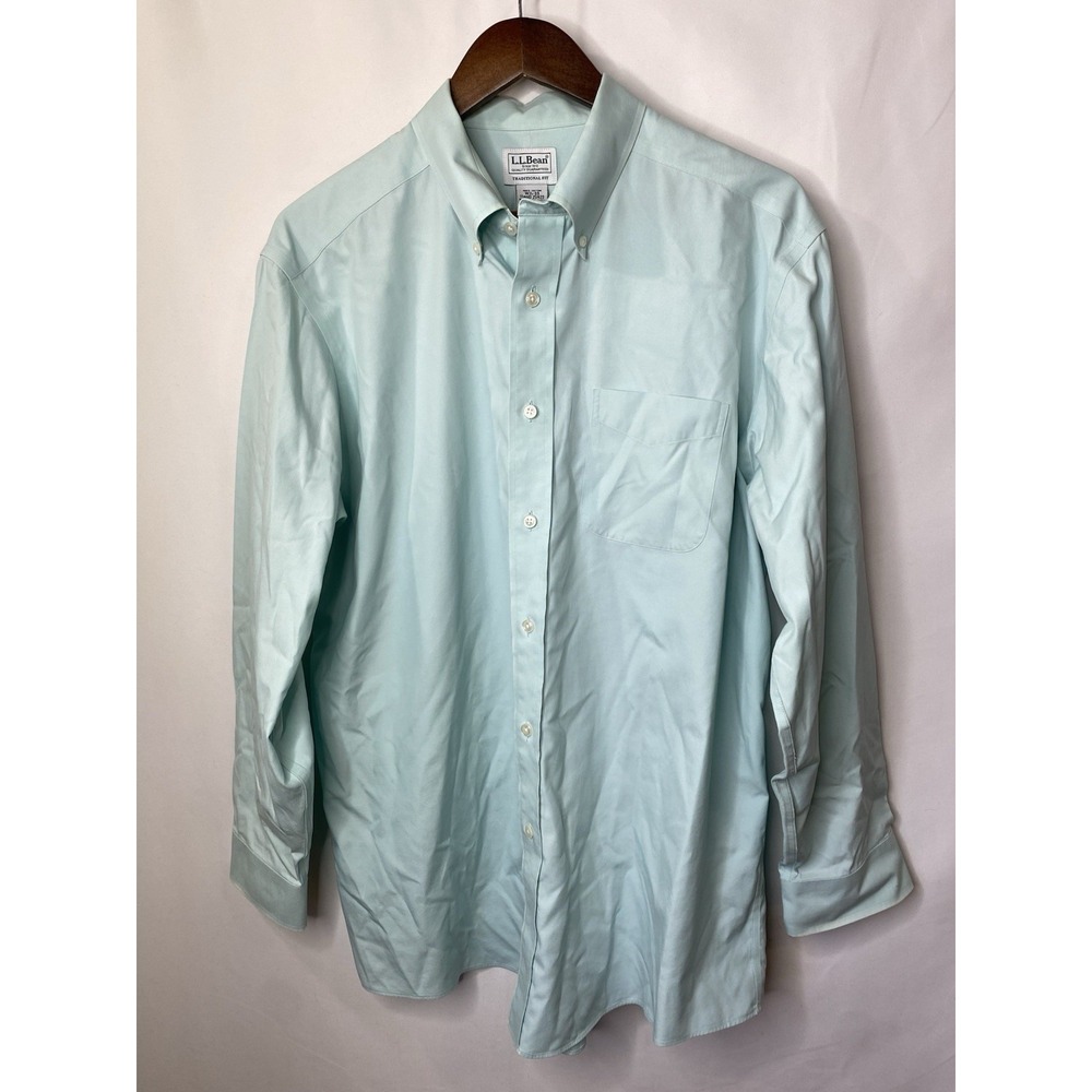 L.L. Bean Traditional Fit Men's Dress Shirt Mint Green Button Up Size 16.5-33